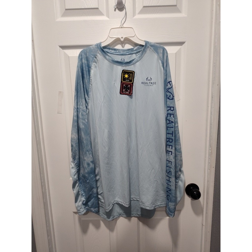 Realtree Fishing Blue Fish Camo Long Sleeve Shirt XL 90% Poly 10% Spandex New
